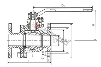 Q41F碳鋼法蘭球閥外形結構圖